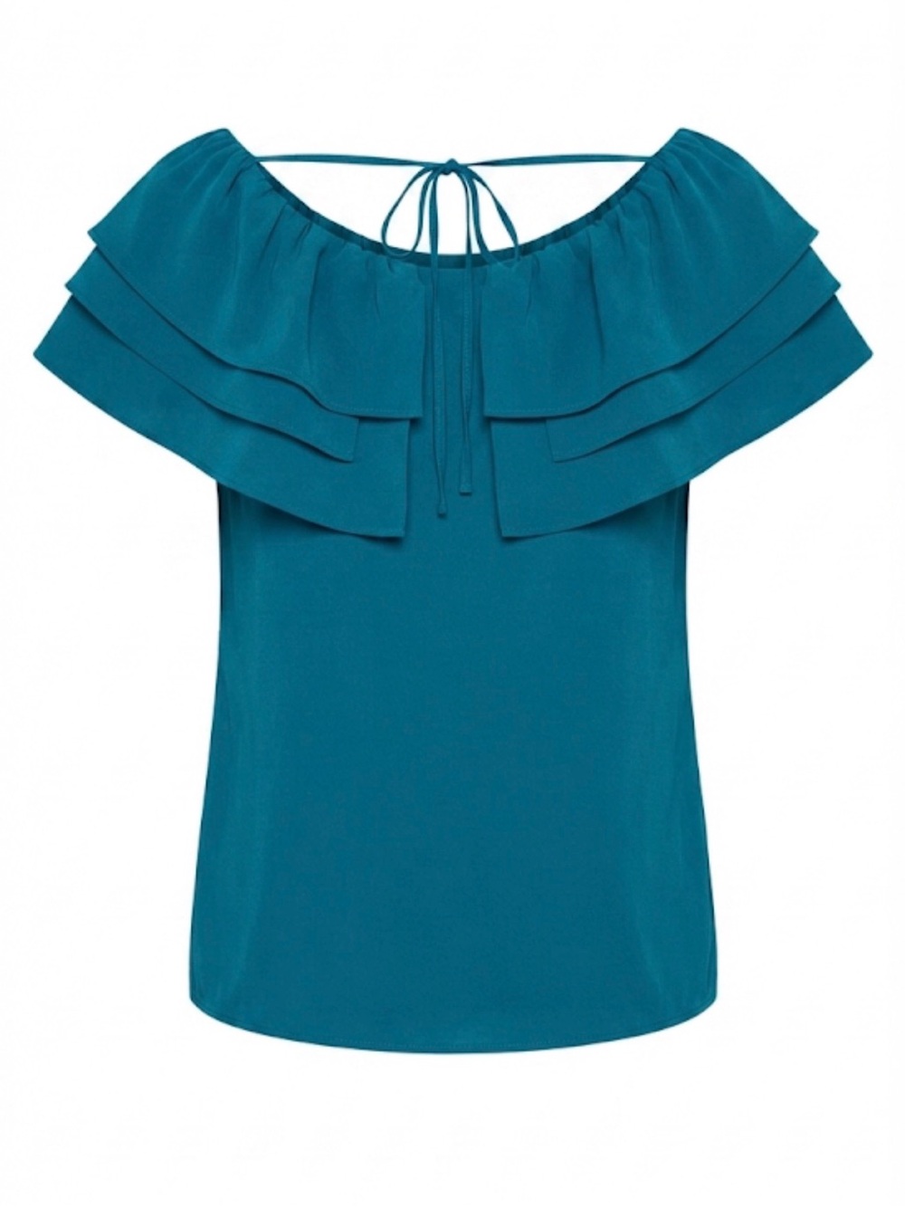 Club Monaco 100% SILK Ruffle Blouse - Teal / Blue - Size S/P
